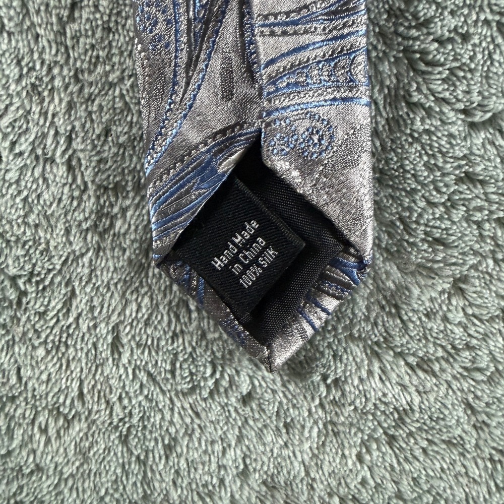 Handmade Blue Silver Paisley Silk Necktie Mens Formal Business Wedding Tie - Picture 2 of 6